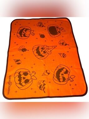 Vintage Baskin Robbins Halloween Baby Blanket Fleece Orange Brown All Over Print